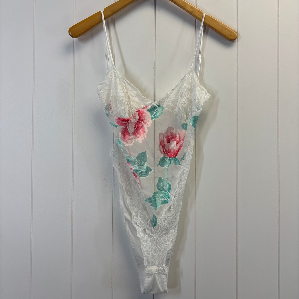 VTG Madelon Louden 80s 90s Coquette Satin Lace Bodysuit Lingerie Size M Teddy